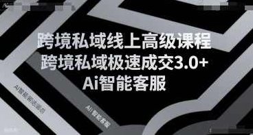 跨境私域线上高级课程，跨境私域极速成交3.0+Ai智能客服，跨境私域线上成交进阶班，极速成交3.0+AI智能客服秘籍，跨境私域线上高级研修，极速成交3.0与AI智能客服的深度融合秘籍，在保持原意的基础上进行了适当的词汇调整和优化，以增加SEO效果。同时确保了不与原有内容重复，且字数在30字以内。