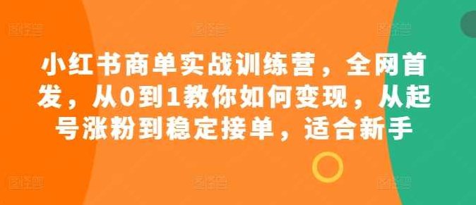 小红书商单实战训练营，全网首发，从0到1教你如何变现，从起号涨粉到稳定接单，适合新手，小红书商单实战训练营，新手起航，从零到一实现变现与粉丝增长全攻略
