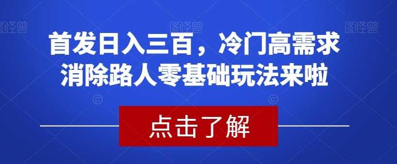 首发日入三百，冷门高需求消除路人零基础玩法来啦【揭秘】揭秘冷门高需求行业，零基础也能轻松上手，轻松日赚三百的秘诀独家