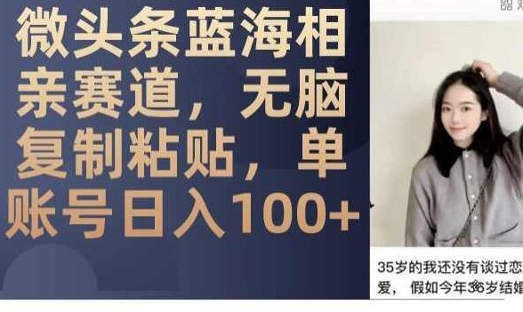 微头条蓝海相亲赛道,无脑复制粘贴,单账号日入100+,形象,竞争,第1张 微头条蓝海相亲赛道,无脑复制粘贴,单账号日入100+,形象,竞争,第1张