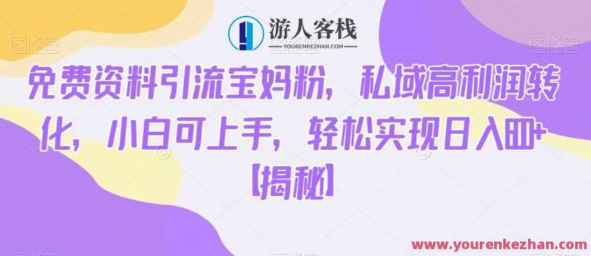 免费资料引流宝妈粉，私域高利润转化，小白可上手，轻松实现日入600+【揭秘】,课程,资料,揭秘,第1张