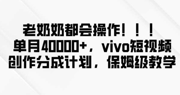 老奶奶都会操作,新平台无脑操作,单月40000+,vivo短视频创作分成计划【揭秘】,视频,制作,揭秘,第1张 老奶奶都会操作,新平台无脑操作,单月40000+,vivo短视频创作分成计划【揭秘】,视频,制作,揭秘,第1张