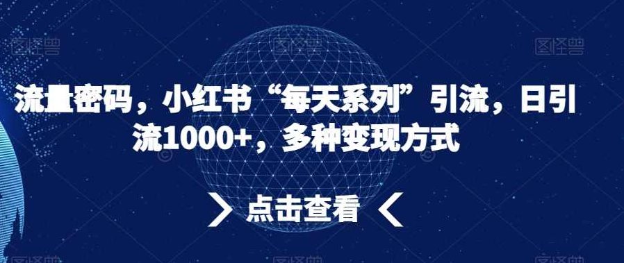 流量密码，小红书“每天系列”引流，日引流1000+，多种变现方式【揭秘】,揭秘,小红书,密码,第1张