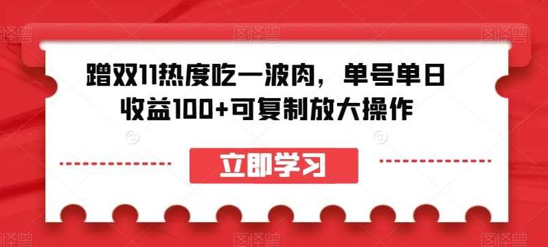 蹭双11热度吃一波肉，单号单日收益100+可复制放大操作【揭秘】,课程,教程,揭秘,第1张