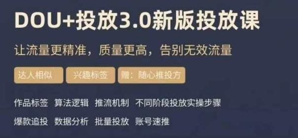dou+豆荚投放实操课3.0新版，让流量更精准，质量更高，告别无效流量,课程,视频,股票,第1张