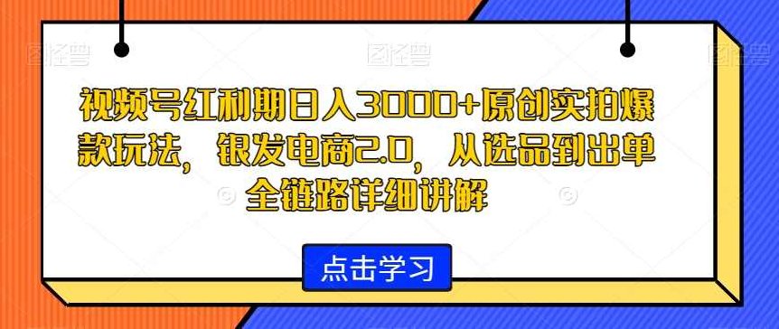 视频号红利期日入3000+原创实拍爆款玩法，银发电商2.0，从选品到出单全链路详细讲解【揭秘】,课程,视频,教程,第1张