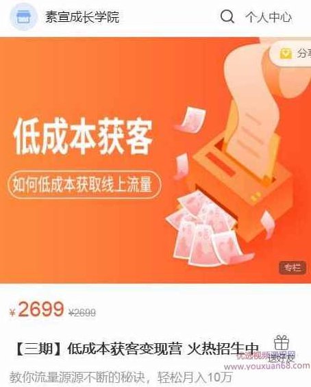素宣成长学院低成本获客变现营，如何低成本获取线上流量价值2699元,课程,故事,赚钱,第1张