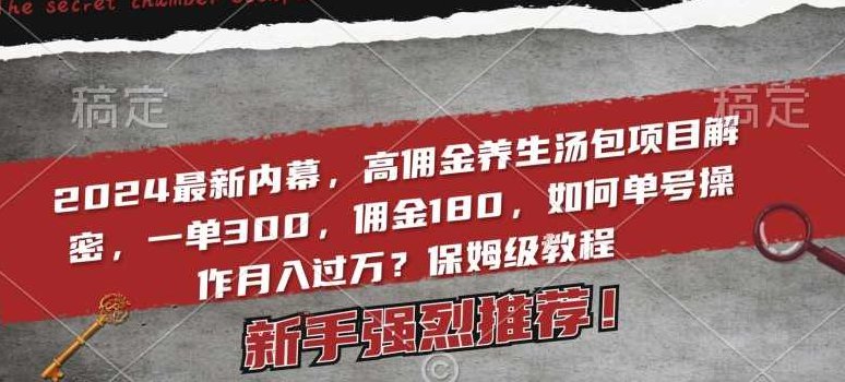 2024最新内幕，高佣金养生汤包项目解密，一单300，佣金180，如何单号操作月入过万？保姆级教程【揭秘】,教程,揭秘,年轻人,第1张