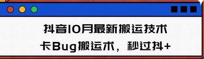 10月抖音最新搬运技术，卡Bug搬运术，秒过抖+【视频课程】,课程,视频,抖音,第1张