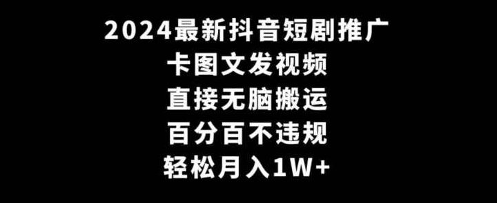 2024最新抖音短剧推广，卡图文发视频，直接无脑搬，百分百不违规，轻松月入1W+【揭秘】,视频,抖音,制作,第1张