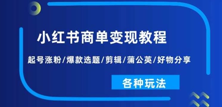 小红书商单变现教程：起号涨粉/爆款选题/剪辑/蒲公英/好物分享/各种玩法,课程,视频,教程,第1张