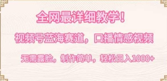 全网最详细教学，视频号蓝海赛道，口播情感视频，无需露脸，制作简单，轻松实现日入1000+【揭秘】,视频,制作,教学,第1张