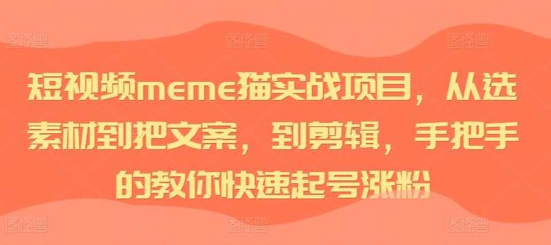 短视频meme猫实战项目，从选素材到把文案，到剪辑，手把手的教你快速起号涨粉,视频,教学,素材,第1张