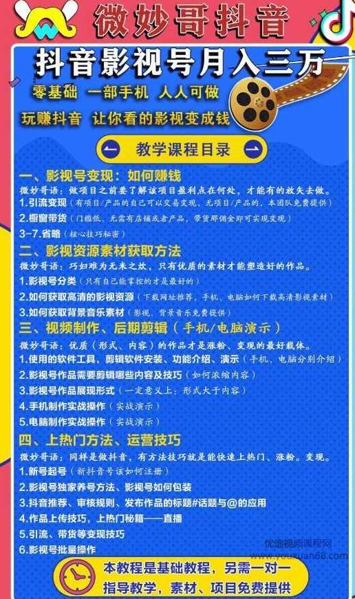 零基础,一部手机,人人可做的抖音影视号,微妙哥抖音影视号月入3万,视频,教程,基础,第1张 零基础,一部手机,人人可做的抖音影视号,微妙哥抖音影视号月入3万,视频,教程,基础,第1张