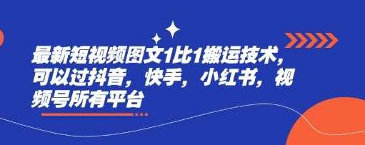 最新短视频图文1比1搬运技术，可以过抖音，快手，小红书，视频号所有平台,课程,视频,抖音,第1张