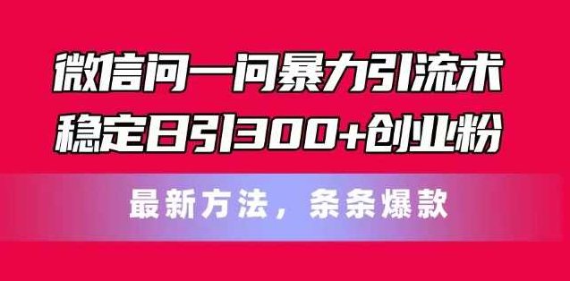 微信问一问暴力引流术，稳定日引300+创业粉，最新方法，条条爆款【项目拆解】,视频,教程,创业,第1张