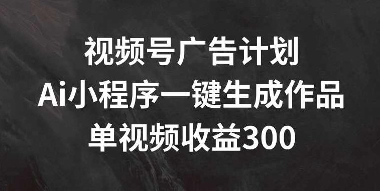 视频号广告计划，AI小程序一键生成作品， 单视频收益300+【项目揭秘】,课程,视频,制作,第1张