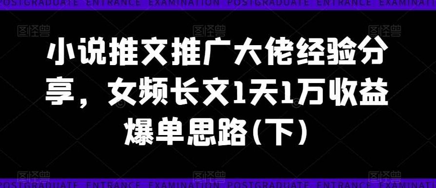 小说推文推广大佬经验分享，女频长文1天1万收益爆单思路(下),课程,视频,赚钱,第1张