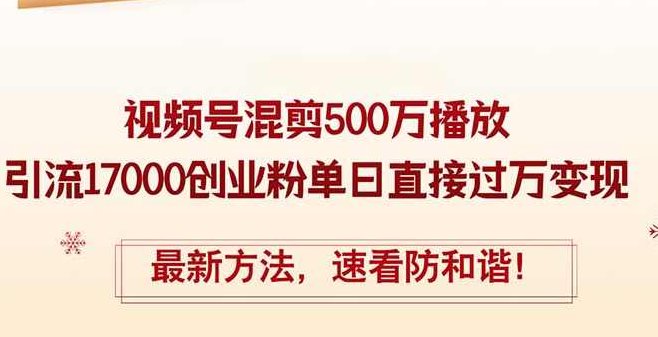 精华帖视频号混剪500万播放引流17000创业粉，单日直接过万变现【项目拆解】,课程,视频,教程,第1张