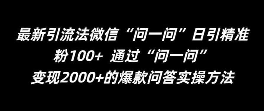 最新引流法微信“问一问”日引精准粉100+ 通过“问一问”【项目拆解】,课程,视频,教程,第1张