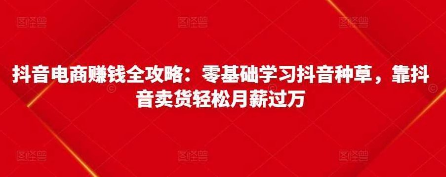 抖音电商赚钱全攻略：零基础学习抖音种草，靠抖音卖货轻松月薪过万,课程,第1张