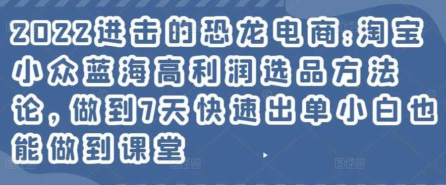 2022进击的恐龙电商:淘宝小众蓝海高利润选品方法论,做到7天快速出单小白也能做到,课程,2022,销售,第1张 2022进击的恐龙电商:淘宝小众蓝海高利润选品方法论,做到7天快速出单小白也能做到,课程,2022,销售,第1张