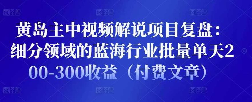 黄岛主中视频解说项目复盘：细分领域的蓝海行业批量单天200-300收益（付费文章）