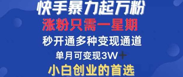 快手暴力起万粉，涨粉只需一星期，多种变现模式，直接秒开万合，单月变现过W【项目拆解】,课程,视频,抖音,第1张