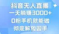 抖音无人直播，一天躺赚3000+，0粉手机就能做，新手小白均可操作【项目拆解】,抖音,赚钱,下载,第1张