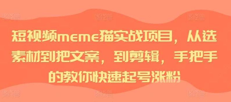 短视频meme猫实战项目，从选素材到把文案，到剪辑，手把手的教你快速起号涨粉【项目拆解】,视频,教学,素材,第1张