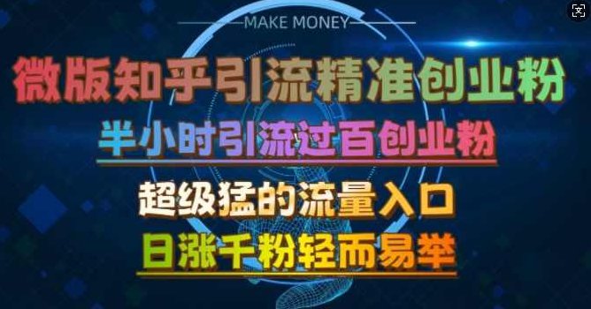 微版知乎引流创业粉，超级猛流量入口，半小时破百，日涨千粉轻而易举【项目拆解】,课程,视频,基础,第1张