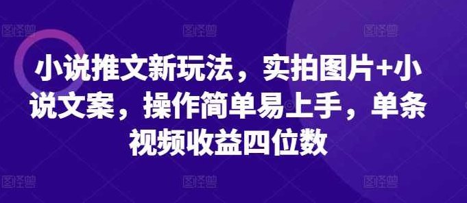 小说推文新玩法，实拍图片+小说文案，操作简单易上手，单条视频收益四位数