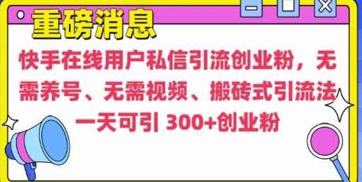 快手最新引流创业粉方法，无需养号、无需视频、搬砖式引流法【揭秘】,课程,视频,创业,第1张