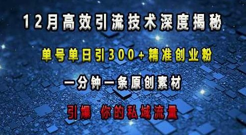 最新高效引流技术深度揭秘 ，单号单日引300+精准创业粉，一分钟一条原创素材，引爆你的私域流量,课程,基础,第1张