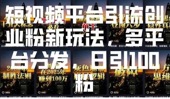 短视频平台引流创业粉新玩法，多平台分发，日引100粉【揭秘】,视频,制作,创业,第1张