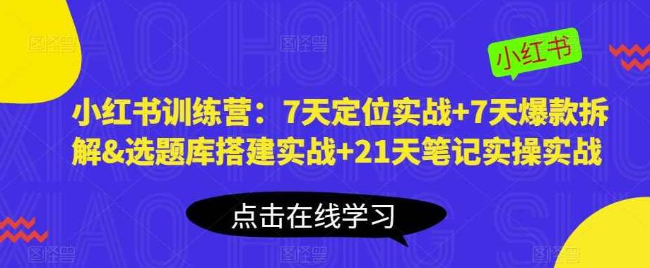 小红书训练营：7天定位实战+7天爆款拆解&amp;amp;选题库搭建实战+21天笔记实操实战,课程,视频,教程,第1张
