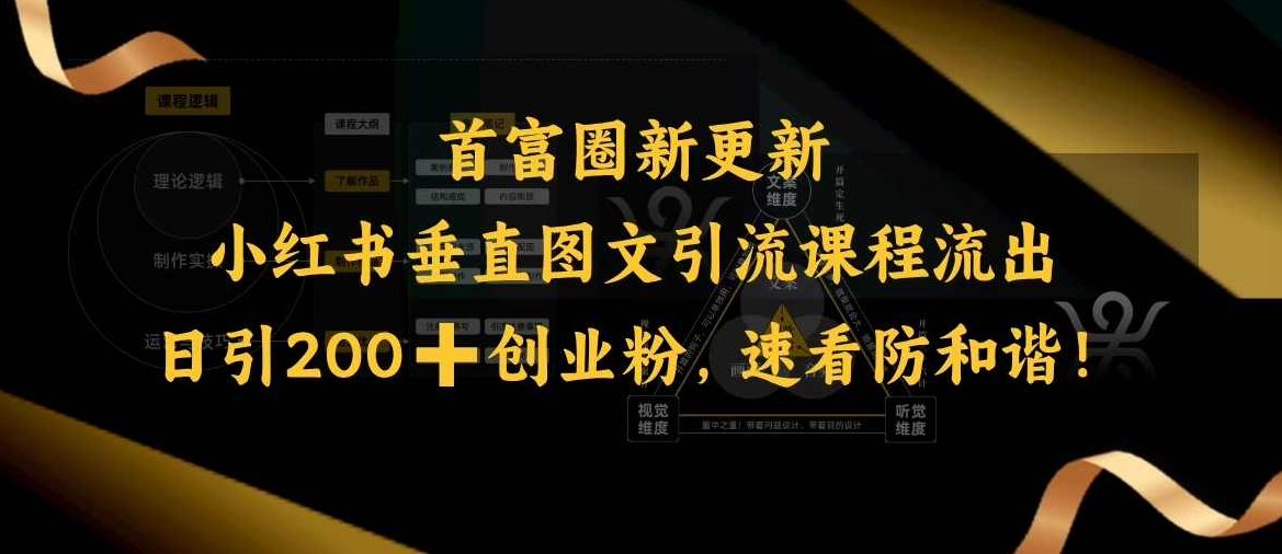 小红书垂直图文引流课程流出，日引200+创业粉，速看防和谐【揭秘】,课程,制作,创业,第1张