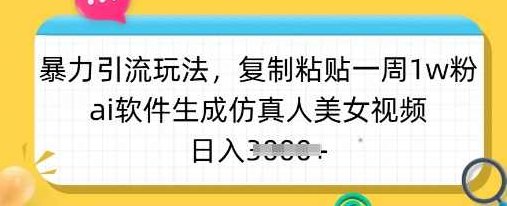暴力引流玩法，复制粘贴一周1w粉，ai软件生成仿真人美女视频，日入多张【揭秘】,课程,视频,制作,第1张