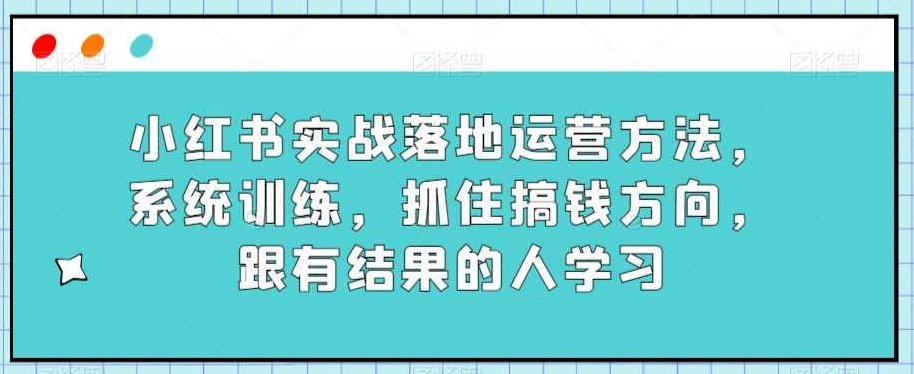 小红书实战落地运营方法，系统训练，抓住搞钱方向，跟有结果的人学习,课程,视频,教程,第1张