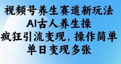 视频号养生赛道新玩法，AI古人养生操，疯狂引流变现，操作简单，单日变现多张【揭秘】,课程,视频,抖音,第1张