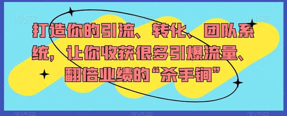 打造你的引流、转化、团队系统，让你收获很多引爆流量、翻倍业绩的“杀手锏”,课程,视频,专家,第1张