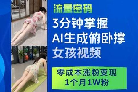 3分钟掌握AI生成俯卧撑女孩视频，零成本涨粉变现，1个月1W粉,课程,视频,制作,第1张
