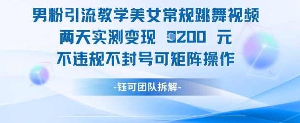 男粉引流教学美女常规跳舞视频两天实测变现1k+，不违规不封号可矩阵操作【揭秘】,视频,揭秘,教学,第1张