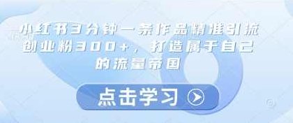 小红书3分钟一条作品精准引流创业粉300+，打造属于自己的流量帝国【揭秘】,课程,抖音,制作,第1张
