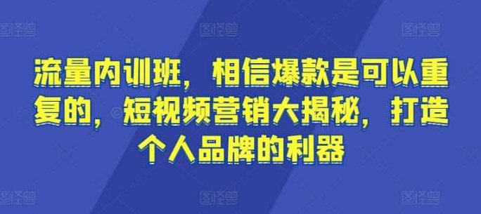 流量内训班，相信爆款是可以重复的，短视频营销大揭秘，打造个人品牌的利器,课程,视频,第1张