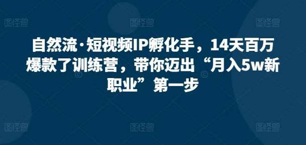 自然流·短视频IP孵化手，14天百万爆款了训练营，带你迈出“月入5w新职业”第一步,课程,视频,教程,第1张
