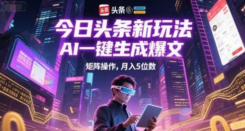 今日头条新玩法,AI一键生成爆文,矩阵操作,月入5位数【揭秘】,课程,基础,制作,第1张 今日头条新玩法,AI一键生成爆文,矩阵操作,月入5位数【揭秘】,课程,基础,制作,第1张