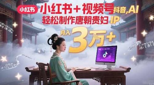 小红书+视频号+抖音，AI轻松制作唐朝贵妇IP，每天30分钟，轻松产出N条，月入3W+【揭秘】,视频,抖音,制作,第1张