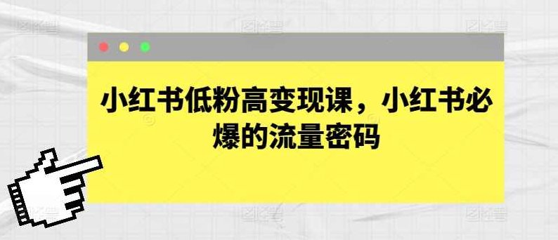 小红书低粉高变现课，小红书必爆的流量密码,课程,制作,小红书,第1张