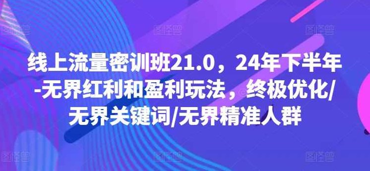 线上流量密训班21.0，24年下半年-无界红利和盈利玩法，终极优化/无界关键词/无界精准人群,课程,视频,计划,第1张